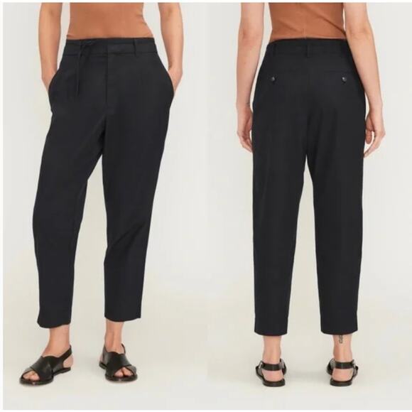 Everlane The Poplin Pleated Taper Pant in Black 10 Belted Sleek Workwear Cotton - Picture 1 of 13